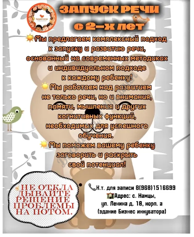 Индивидуальные логопедические занятия «Тиинчээн»